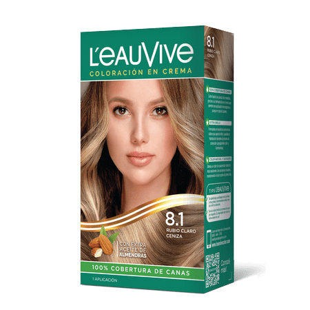 Kit de Coloración L’eau Vive# brinda brillo y color duradero a tu pelo, gracias a su fórmula con aceite de almendras dulces, presente en la coloración y el enjuague acondicionador PH ácido.
