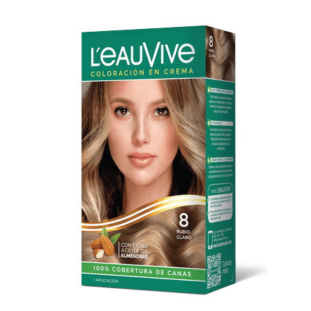 Kit de Coloración L’eau Vive# brinda brillo y color duradero a tu pelo, gracias a su fórmula con aceite de almendras dulces, presente en la coloración y el enjuague acondicionador PH ácido.